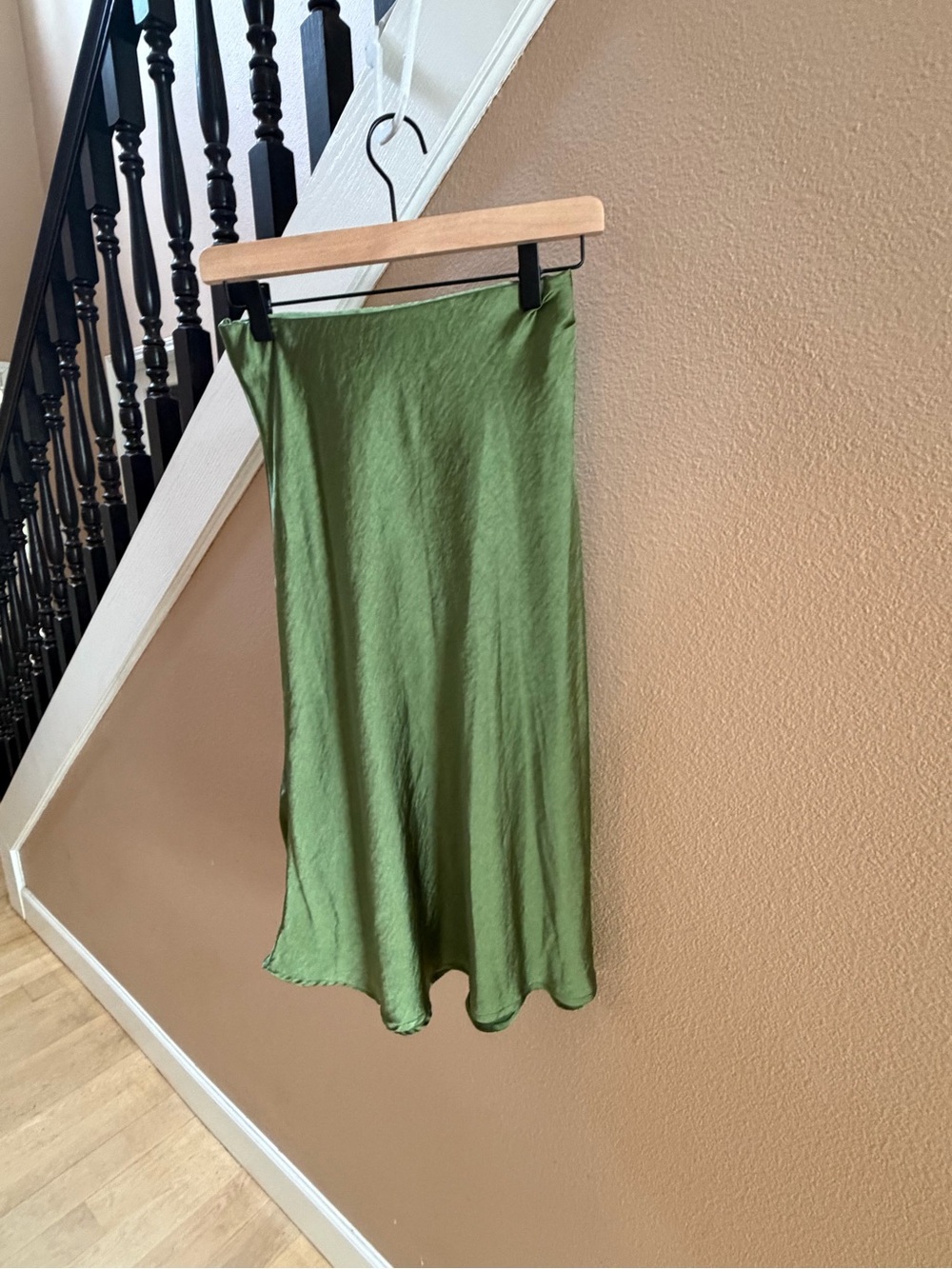 Olive Satin Midi Slip Skirt